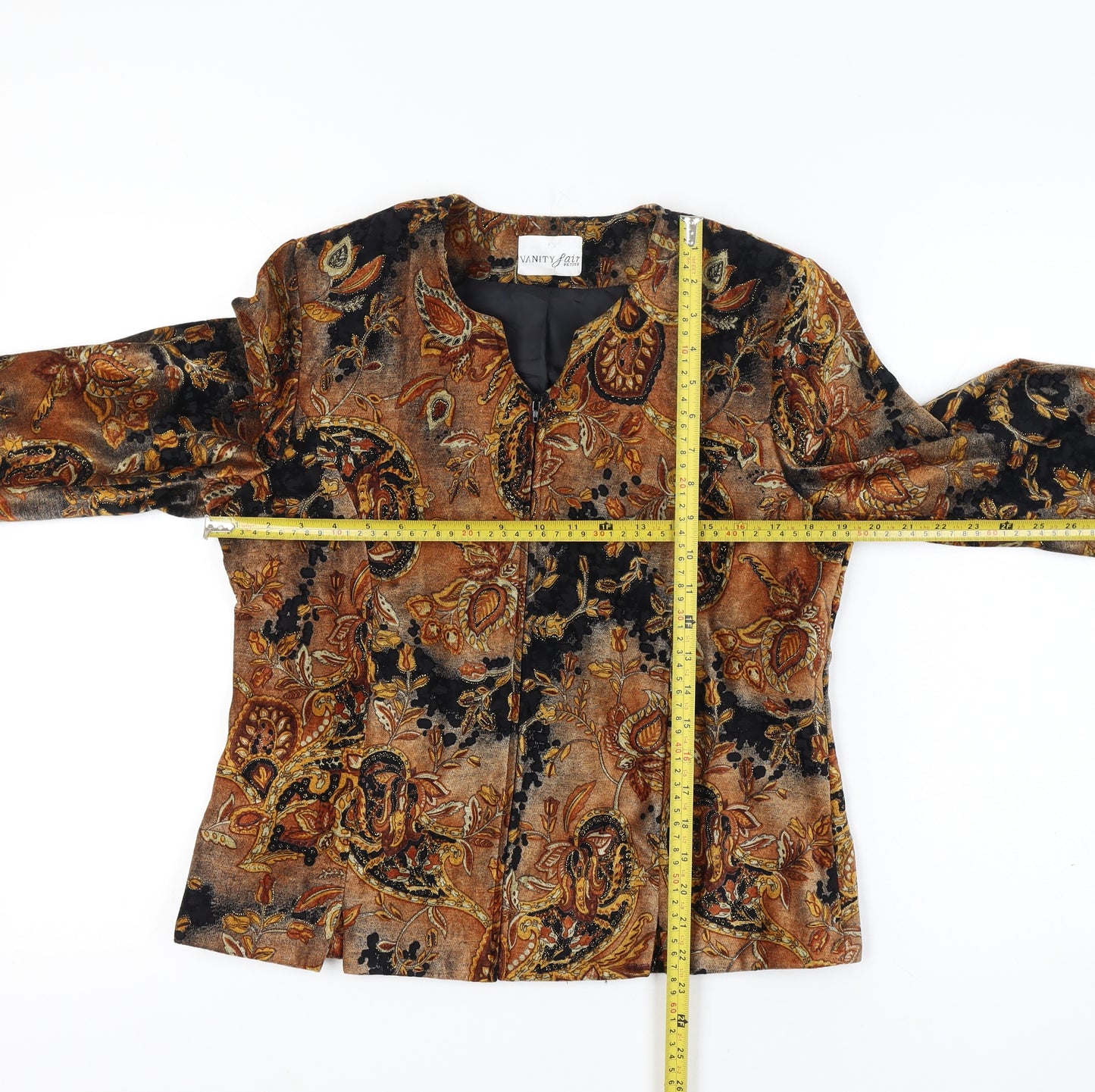 Vanity Fair Women’s Multicoloured Size 10 Petite Paisley Velvet Zip Jacket