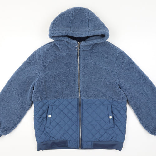 Moolbyoungzari Unisex Size L Blue Hooded Teddy Quilted Puffer Jacket