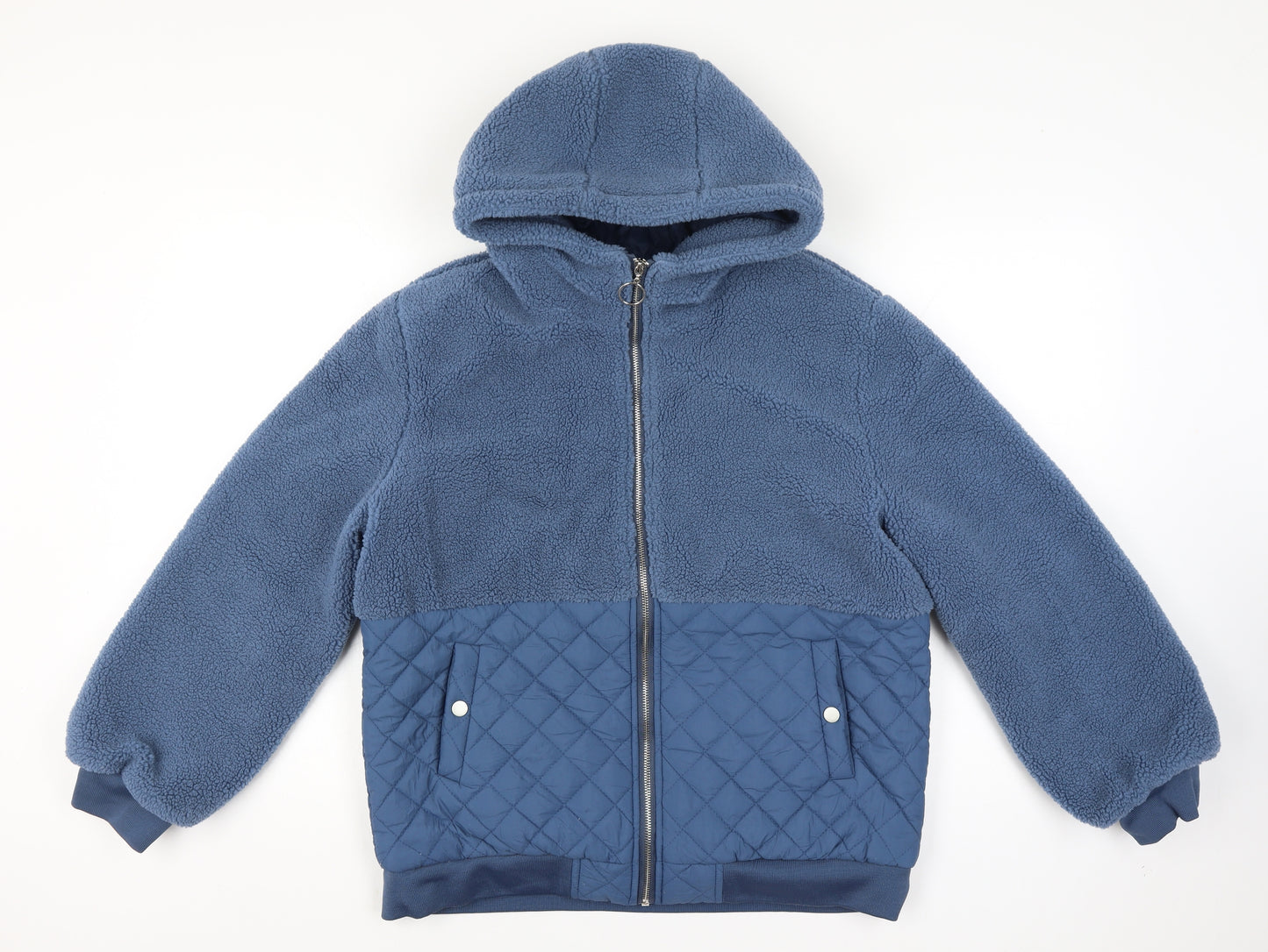 Moolbyoungzari Unisex Size L Blue Hooded Teddy Quilted Puffer Jacket