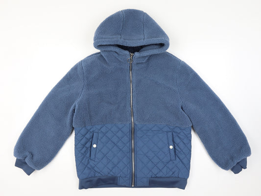Moolbyoungzari Unisex Size L Blue Hooded Teddy Quilted Puffer Jacket