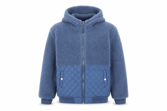 Moolbyoungzari Unisex Size L Blue Hooded Teddy Quilted Puffer Jacket