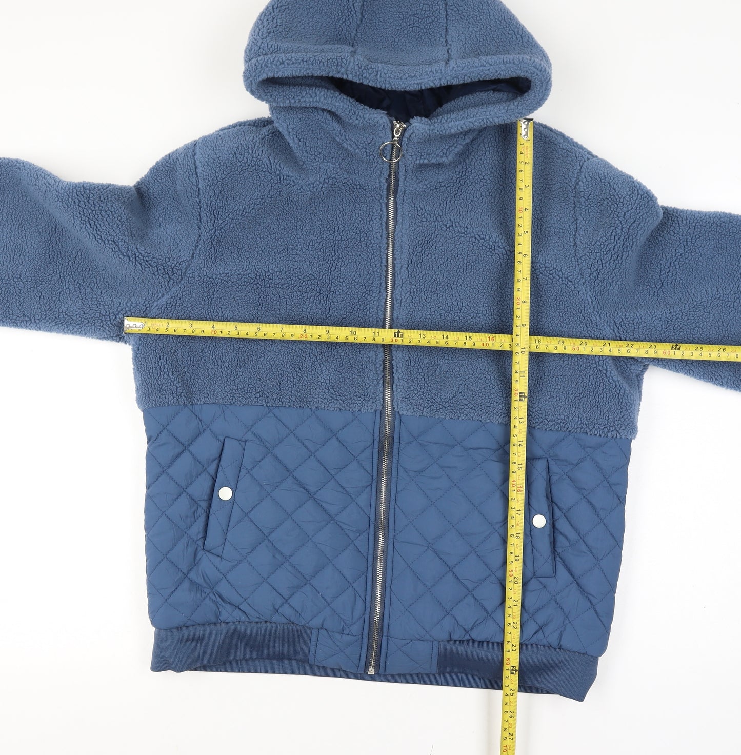 Moolbyoungzari Unisex Size L Blue Hooded Teddy Quilted Puffer Jacket