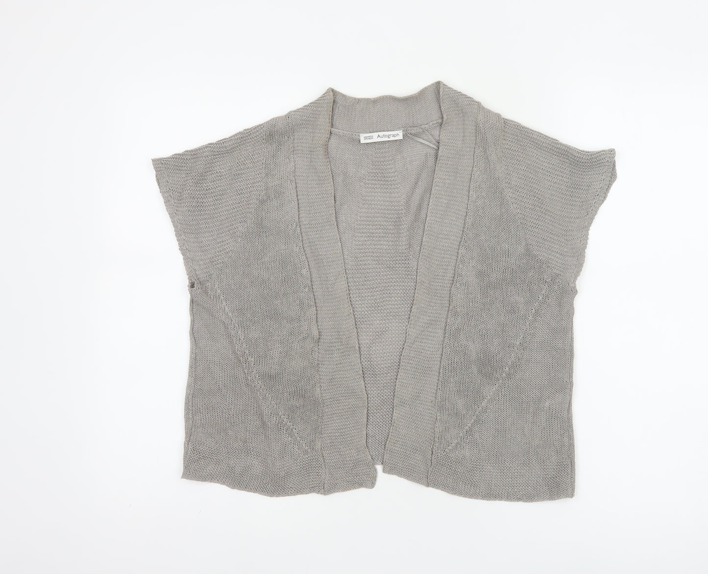 Marks & Spencer Women Grey UK 12 Linen Kimono Knit Open Blouse