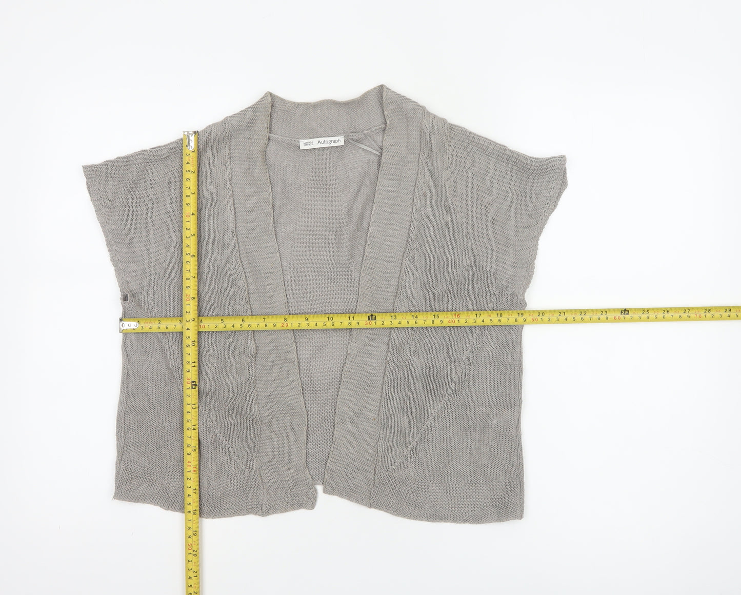 Marks & Spencer Women Grey UK 12 Linen Kimono Knit Open Blouse