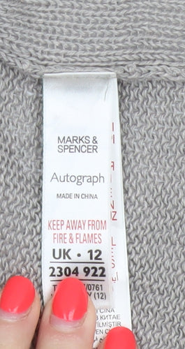 Marks & Spencer Women Grey UK 12 Linen Kimono Knit Open Blouse