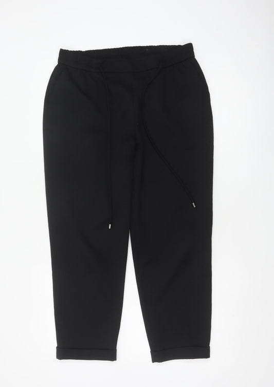Dorothy Perkins Women Black Petite UK 12 Tapered Drawstring Joggers