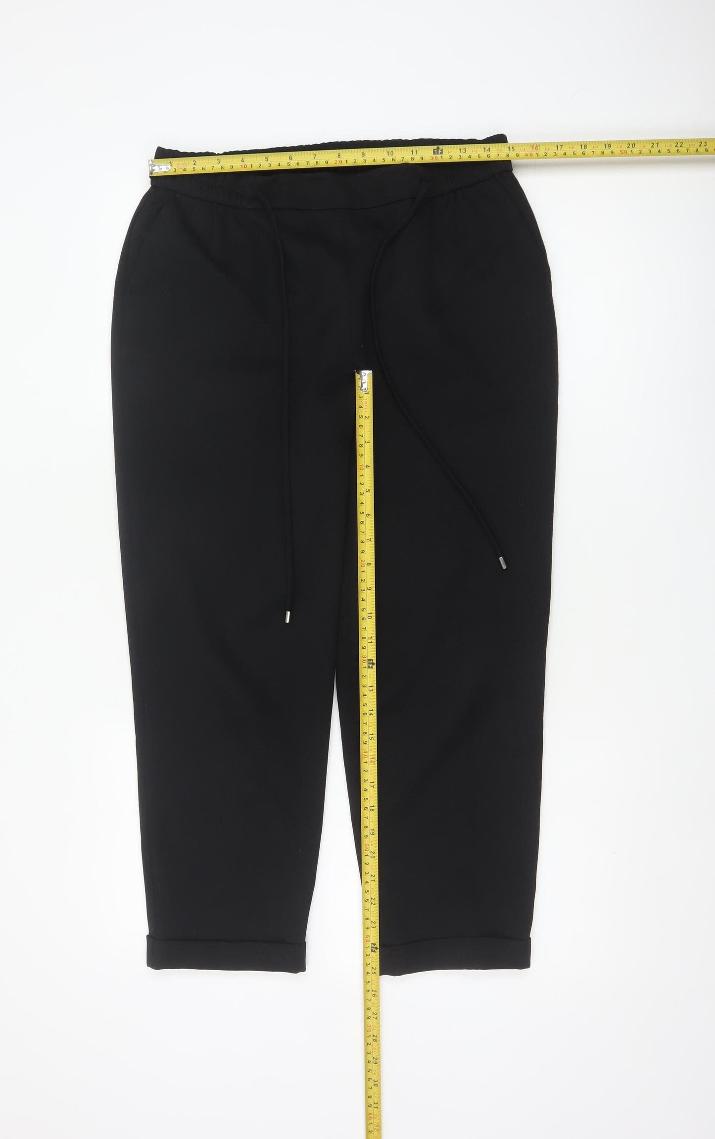 Dorothy Perkins Women Black Petite UK 12 Tapered Drawstring Joggers