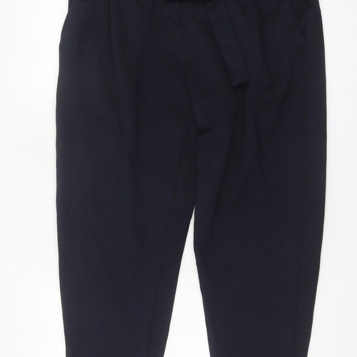 M&S Women Navy UK 16 Short Belted Tapered Pleated Trousers