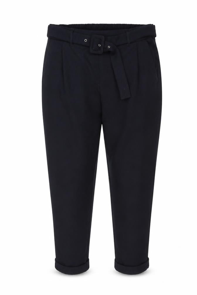 M&S Women Navy UK 16 Short Belted Tapered Pleated Trousers