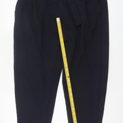 M&S Women Navy UK 16 Short Belted Tapered Pleated Trousers