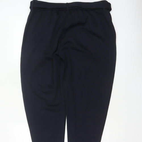 M&S Women Navy UK 16 Short Belted Tapered Pleated Trousers