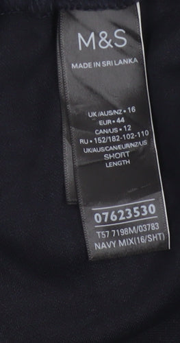 M&S Women Navy UK 16 Short Belted Tapered Pleated Trousers