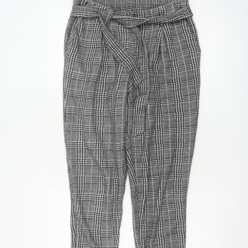 River Island Women Grey Check Paperbag Tapered Trousers Size 10R