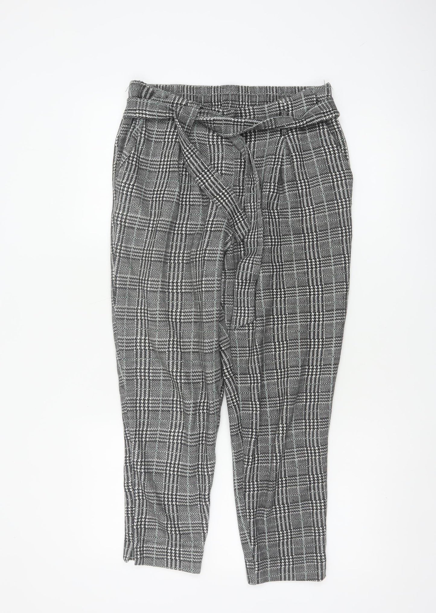 River Island Women Grey Check Paperbag Tapered Trousers Size 10R