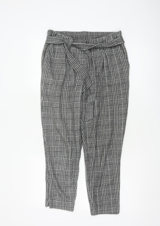 River Island Women Grey Check Paperbag Tapered Trousers Size 10R