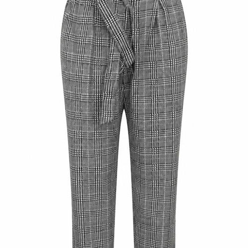 River Island Women Grey Check Paperbag Tapered Trousers Size 10R