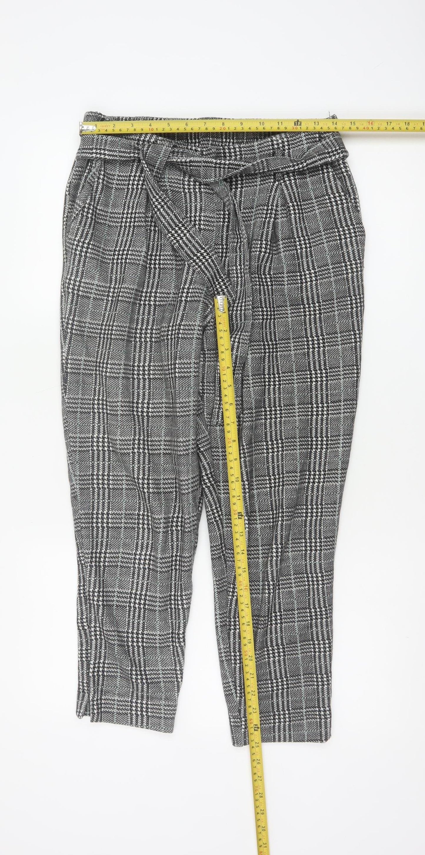 River Island Women Grey Check Paperbag Tapered Trousers Size 10R