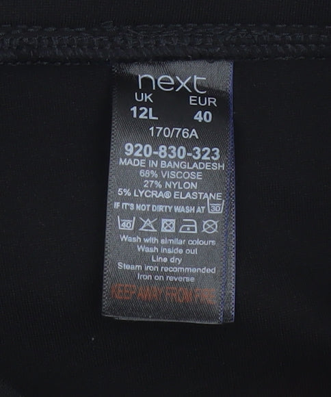 Next Women Black UK 12 Tall High Rise Tapered Stretch Trousers
