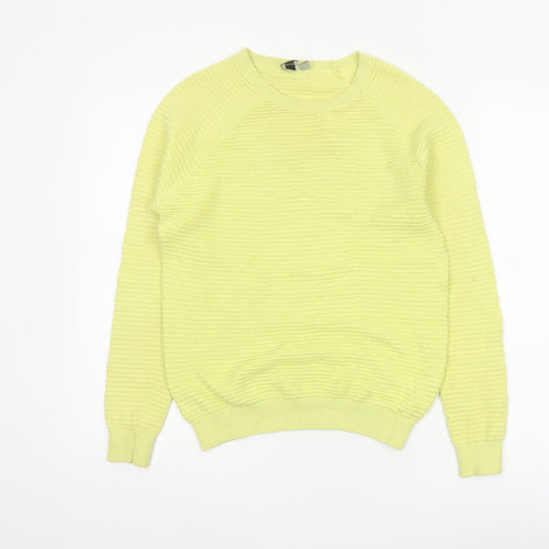ASOS Women Yellow UK 8 Ribbed Cotton Crew Neck Long Sleeve Pullover Jumper