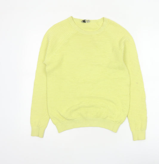 ASOS Women Yellow UK 8 Ribbed Cotton Crew Neck Long Sleeve Pullover Jumper