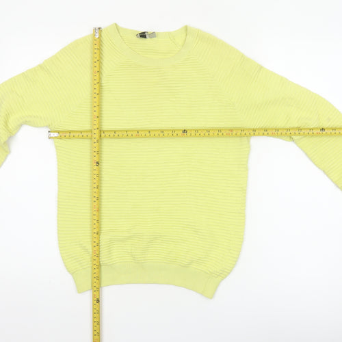 ASOS Women Yellow UK 8 Ribbed Cotton Crew Neck Long Sleeve Pullover Jumper