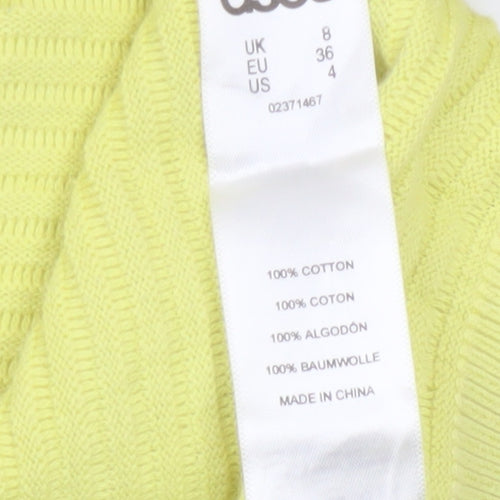 ASOS Women Yellow UK 8 Ribbed Cotton Crew Neck Long Sleeve Pullover Jumper