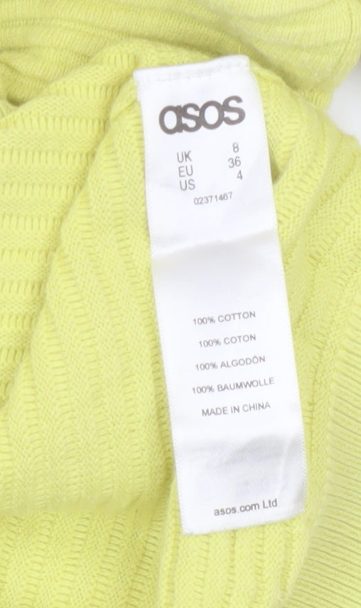 ASOS Women Yellow UK 8 Ribbed Cotton Crew Neck Long Sleeve Pullover Jumper