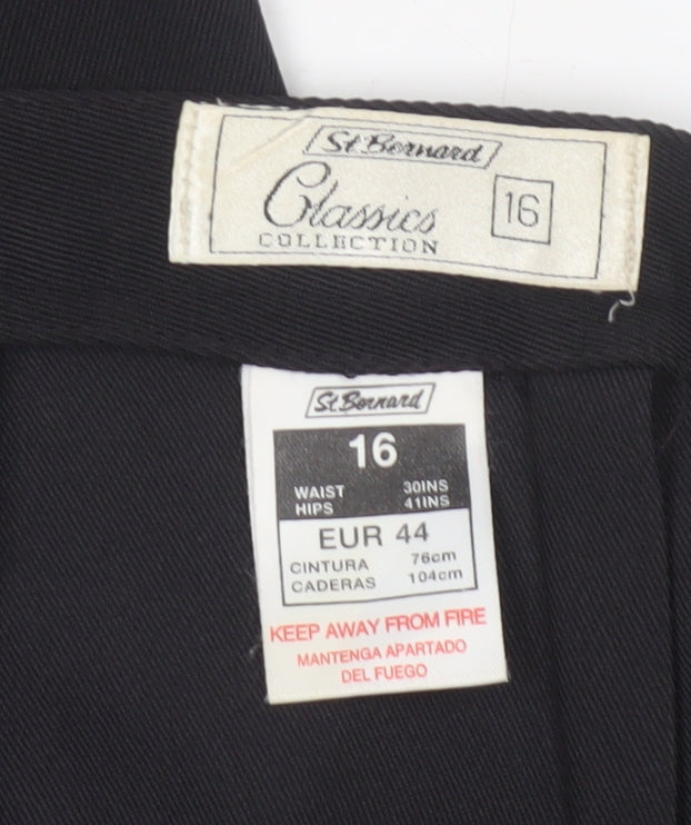St Bernard Women Black Size 16 High Rise Straight Leg Dress Trousers