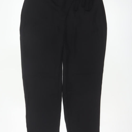 Zara Basic Women Black S High Rise Tapered Tie Belt Trousers