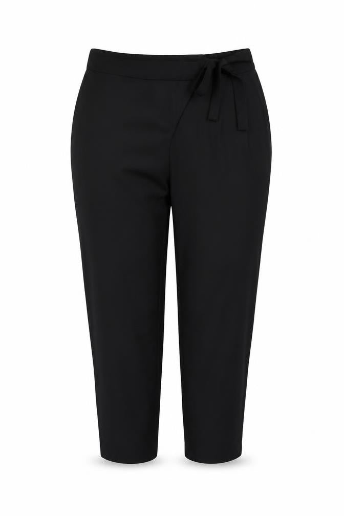 Front view of Zara Basic Women Black S High Rise Tapered Tie Belt Trousers