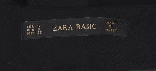Zara Basic Women Black S High Rise Tapered Tie Belt Trousers