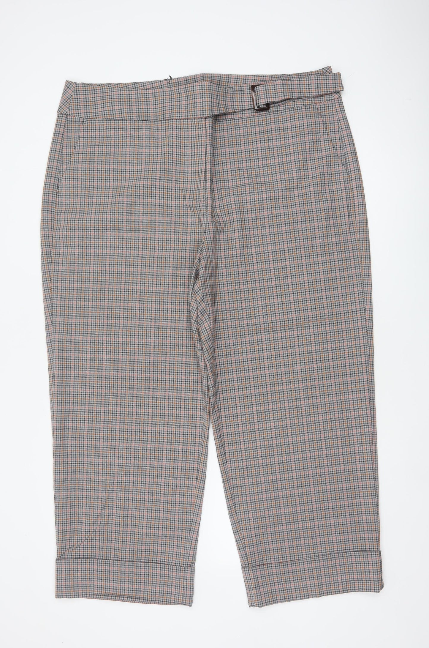 Marks and Spencer Women Multicoloured UK 22 Check Belted Ankle Trousers