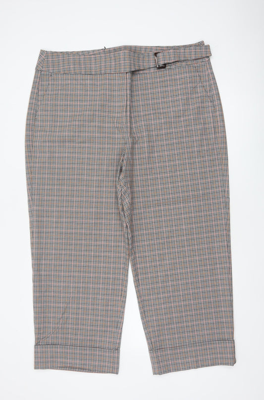 Marks and Spencer Women Multicoloured UK 22 Check Belted Ankle Trousers