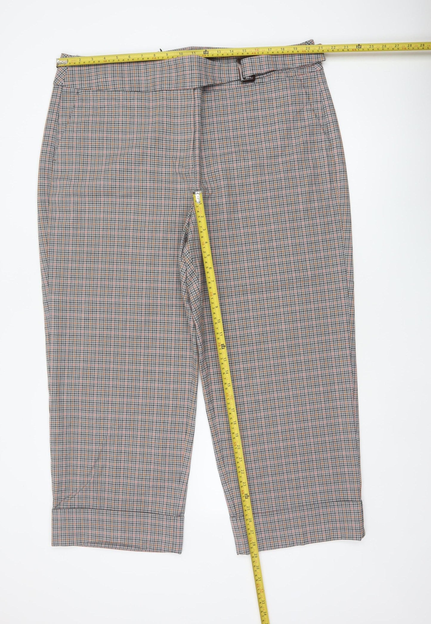 Marks and Spencer Women Multicoloured UK 22 Check Belted Ankle Trousers