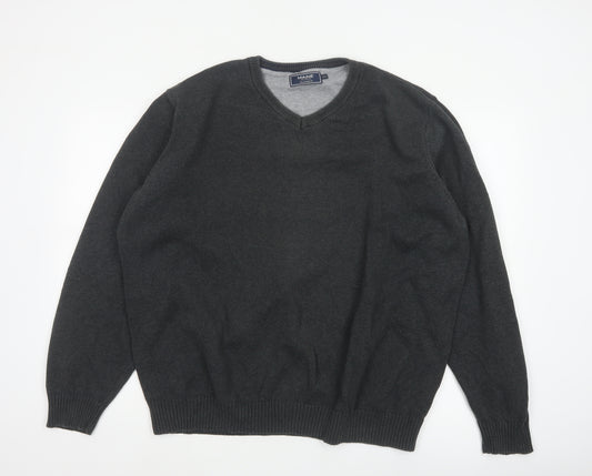 Maine New England Men Black 2XL V-Neck Cotton Knit Pullover Jumper