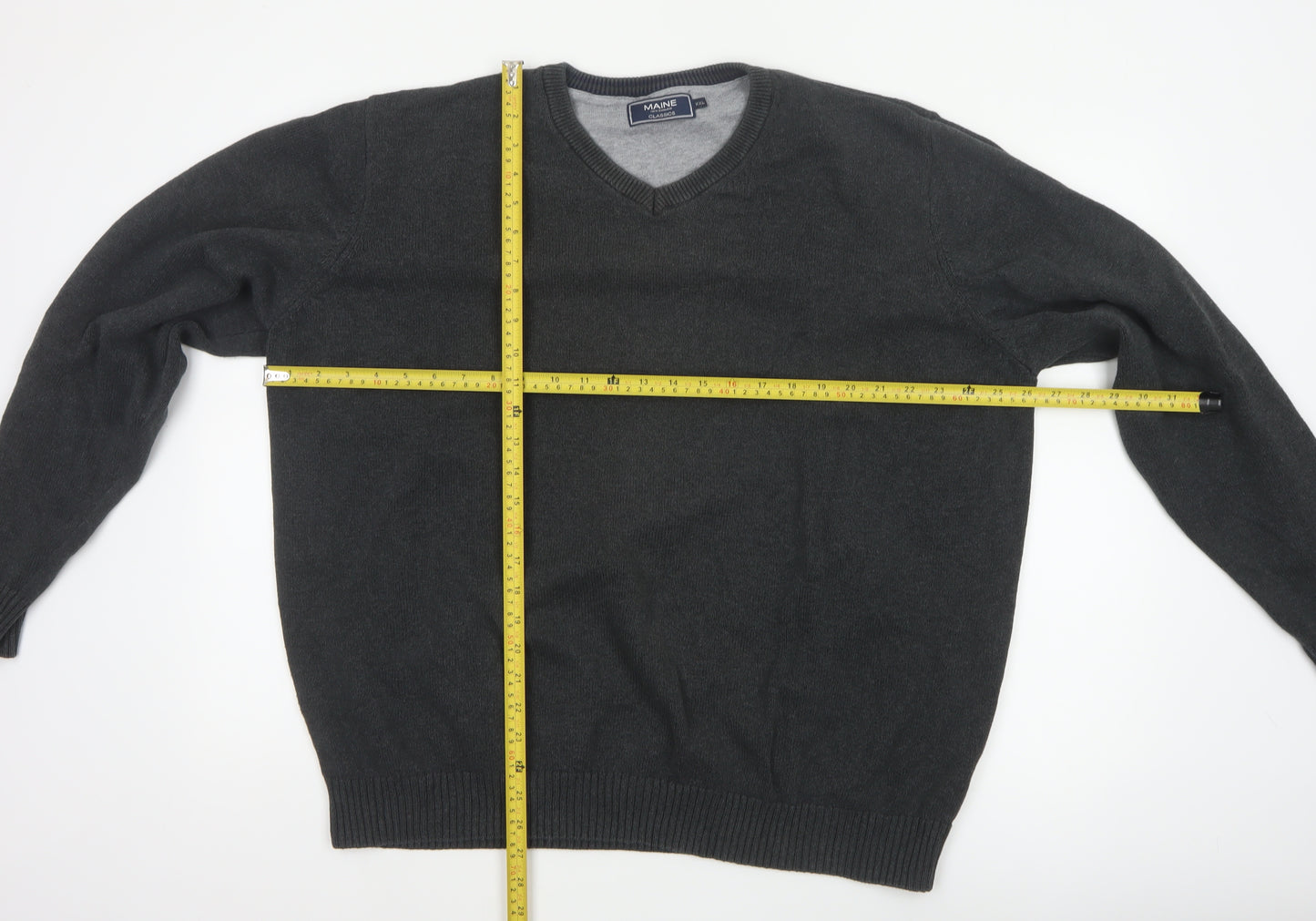 Maine New England Men Black 2XL V-Neck Cotton Knit Pullover Jumper