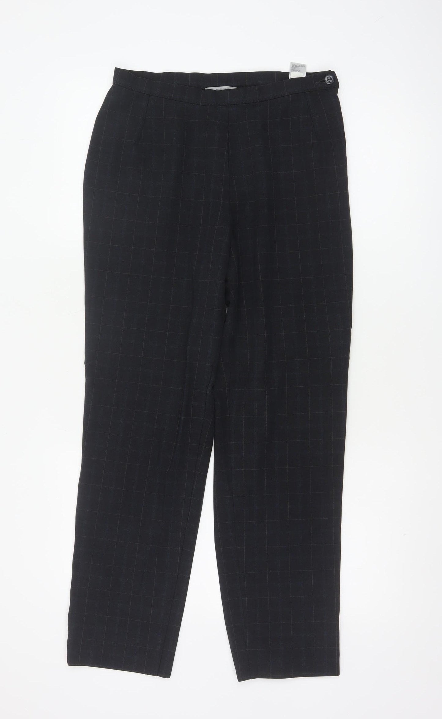 Marks & Spencer Women Black Check Tapered Dress Trousers UK 12