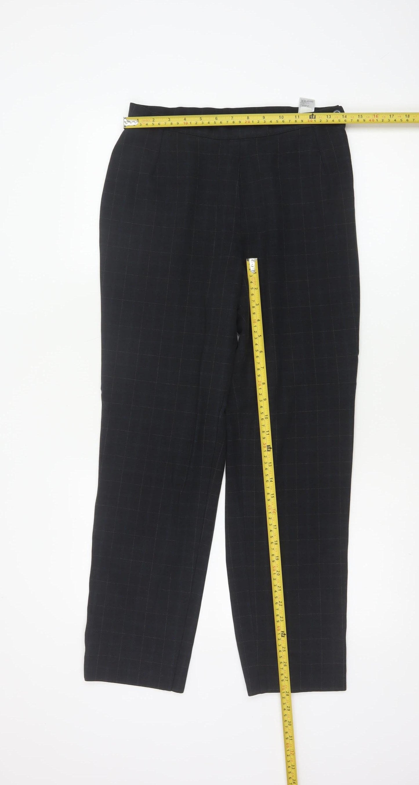 Marks & Spencer Women Black Check Tapered Dress Trousers UK 12