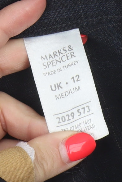 Marks & Spencer Women Black Check Tapered Dress Trousers UK 12