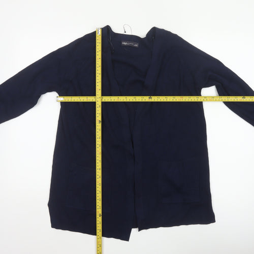 Marks and Spencer Women Blue M Open Knit V-Neck Pocket Cardigan