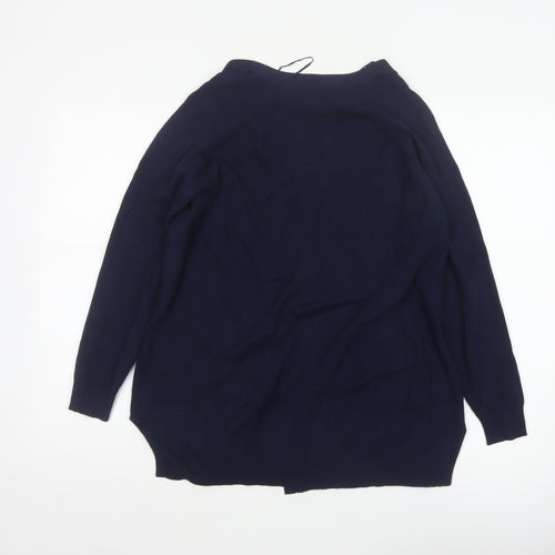 Marks and Spencer Women Blue M Open Knit V-Neck Pocket Cardigan