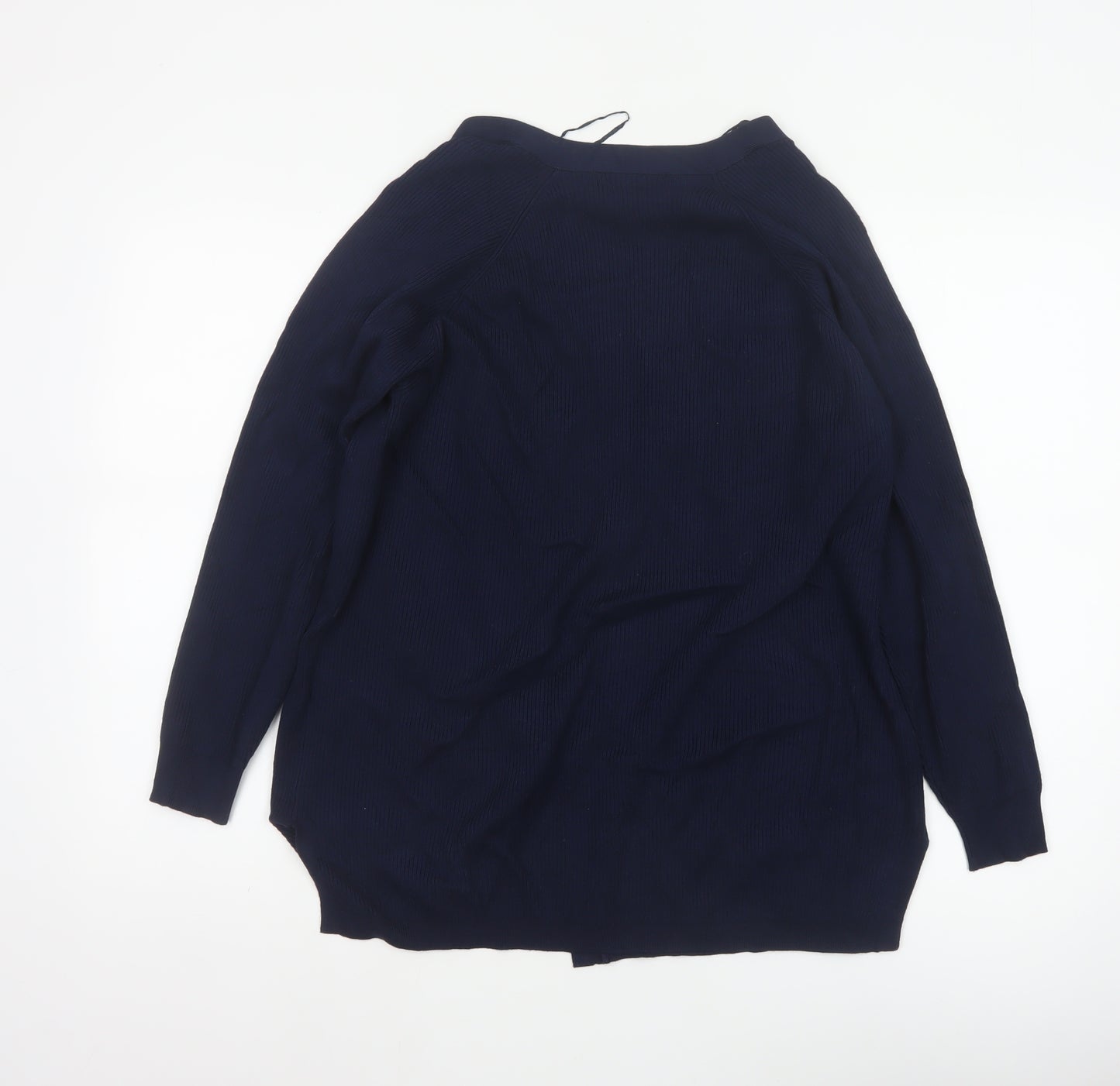 Marks and Spencer Women Blue M Open Knit V-Neck Pocket Cardigan