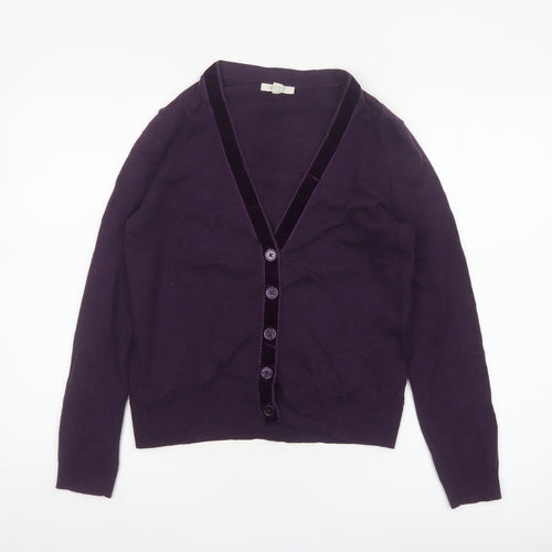 White Stuff Women’s Purple Merino Cotton V-Neck Button Cardigan UK 12