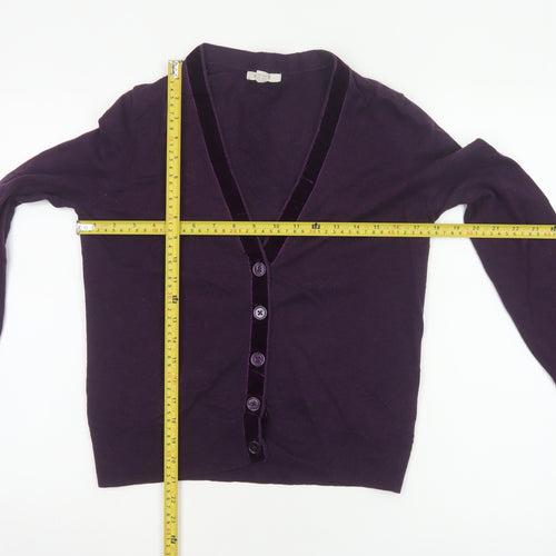 White Stuff Women’s Purple Merino Cotton V-Neck Button Cardigan UK 12