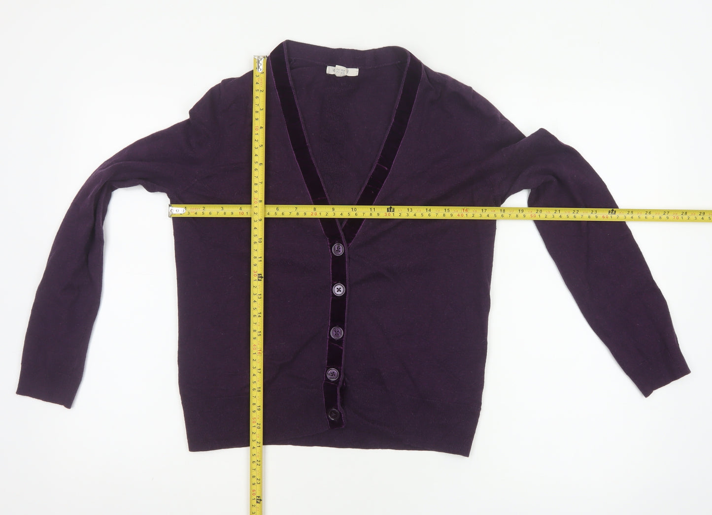 White Stuff Women’s Purple Merino Cotton V-Neck Button Cardigan UK 12