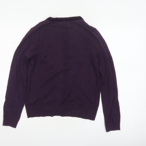 White Stuff Women’s Purple Merino Cotton V-Neck Button Cardigan UK 12