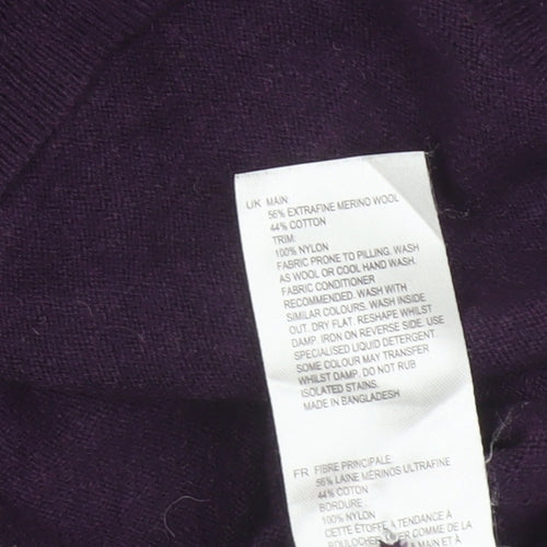 White Stuff Women’s Purple Merino Cotton V-Neck Button Cardigan UK 12