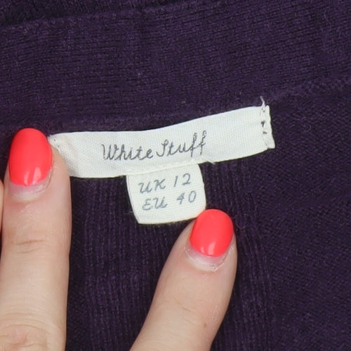 White Stuff Women’s Purple Merino Cotton V-Neck Button Cardigan UK 12