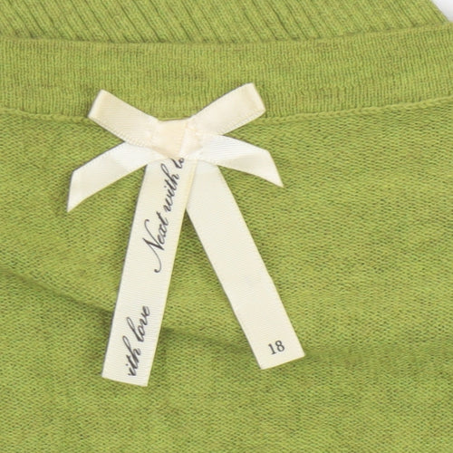Next Women Green Wool Blend V-Neck Button Cardigan UK 18