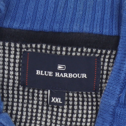 Blue Harbour Men’s Blue 2XL 1/4 Zip Cotton Knit Jumper